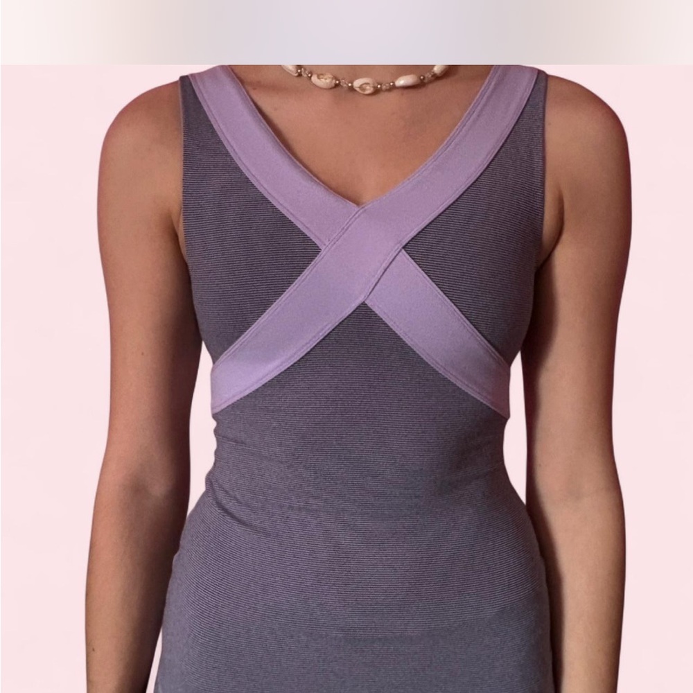 Lilac Trim Gray Bodycon Dress